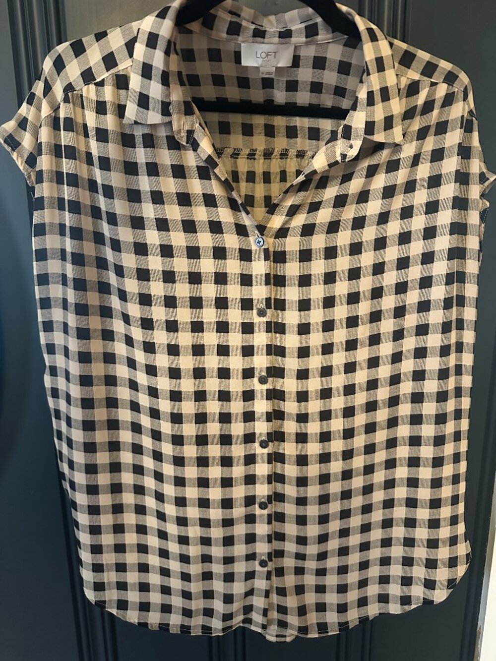 LOFT black & Cream Gingham Blouse - Med - Picture 2 of 4